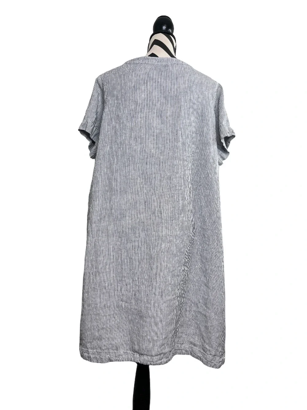 Tahari Sz 2X V-Neck Short-Sleeve 100% Linen Striped Coastal Minimalist Dress - Picture 2 of 10